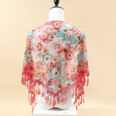 Rose Lace Tassel Triangle Scarf Boho Colorful Shawl Women Windproof Head Wrap
