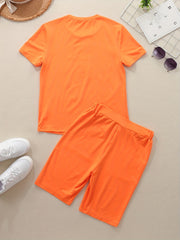Nope Letter Print Crew Neck Tee & Slim Shorts Set Women's Clothing