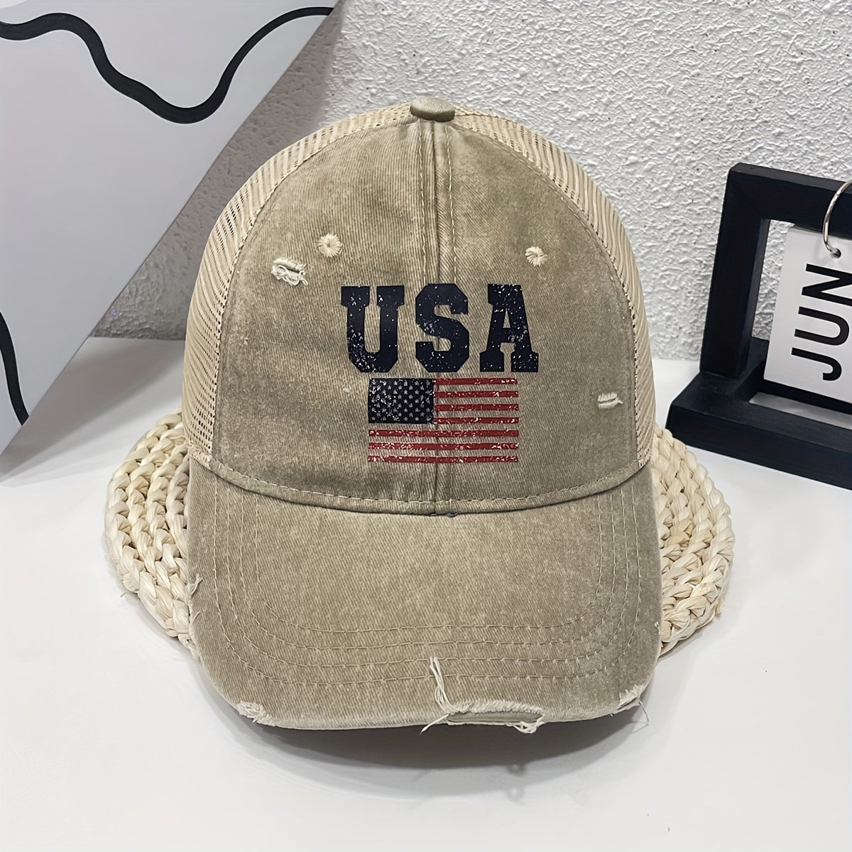 Washed Distressed Denim Trucker Hat Mesh Baseball Cap