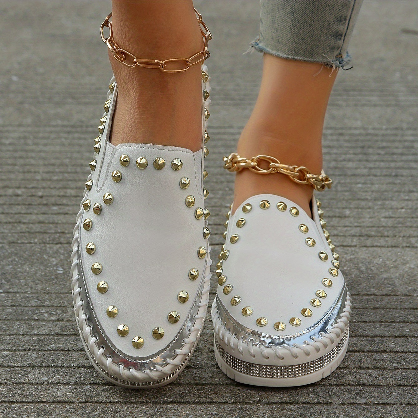 Studded Platform Loafers Low Top Slip On Shoes