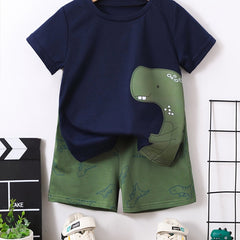 Boys Dinosaur Print Tee & Shorts Set Kids Summer Clothes