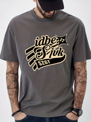 Solid Cotton Retro Letter Print Men's Graphic Crew Neck T shirt