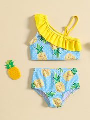 2pc Watermelon & Strawberry Ruffled Cami Top & Shorts Swimsuit Set