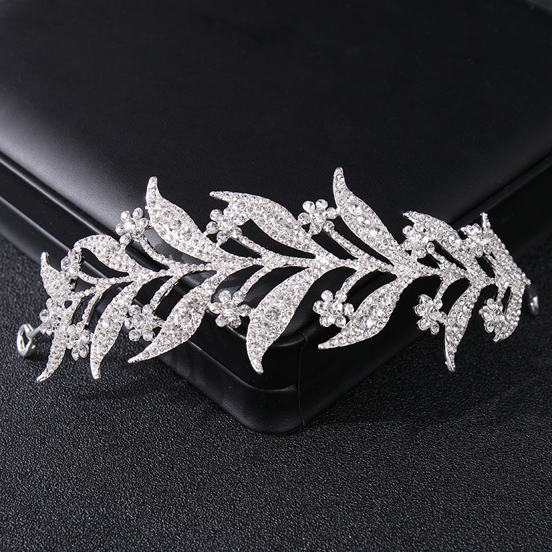 Floral Headpiece Tiara Bridal Crown Rhinestone Leaf Hair Accessories