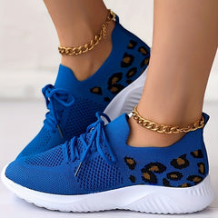 Leopard Print Chunky Sneakers Lace Up Low Top Shoes