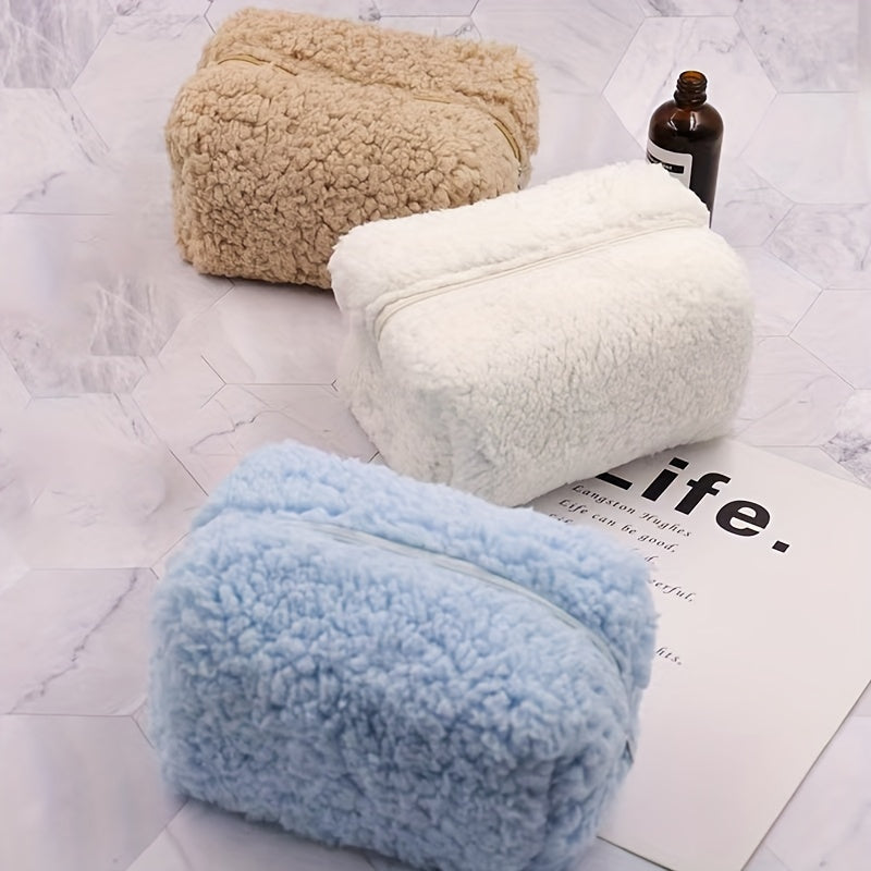 Plush Cosmetic Bag Travel Makeup Storage Bag Zipper Minimalist Makeup Bag