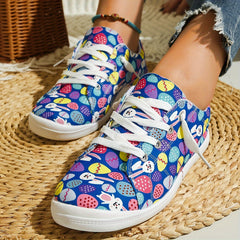 Colorful Print Flat Skate Shoes Lace Up Non Slip Walking Shoes