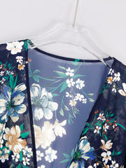 Floral Print V Neck Sheer Sleeves Cover Up Shirt
