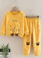 Boy's Tiger Embroidery Fleece Flannel 2pcs Set