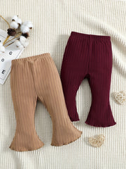 Cute Toddler Girls Flare Leg Pants Set 2pcs, Plain