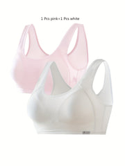 2pcs Solid Sports Bras Comfy & Breathable for Women