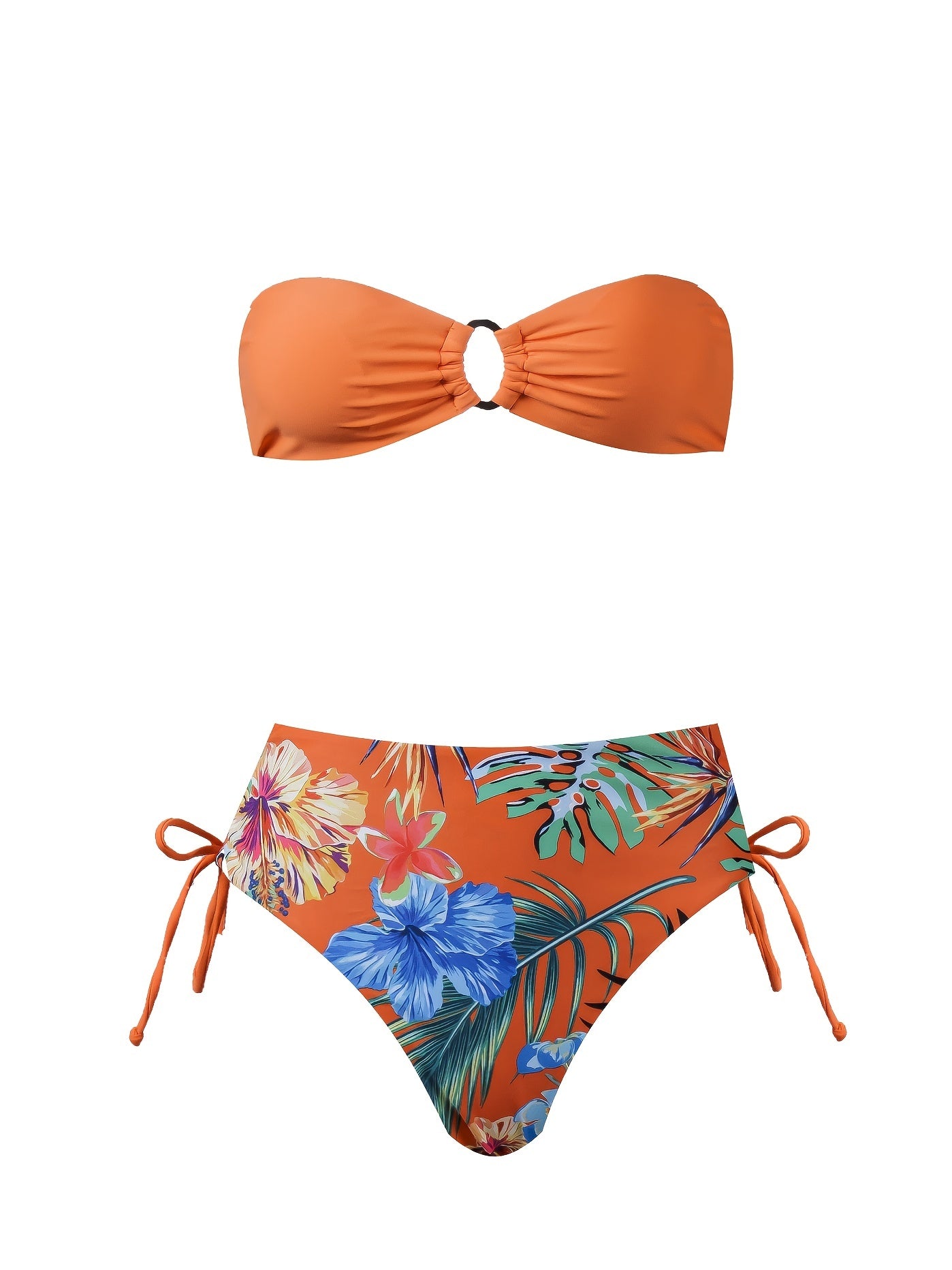 Tropical Print Halter Neck Bikini Set High Stretch Swimsuit