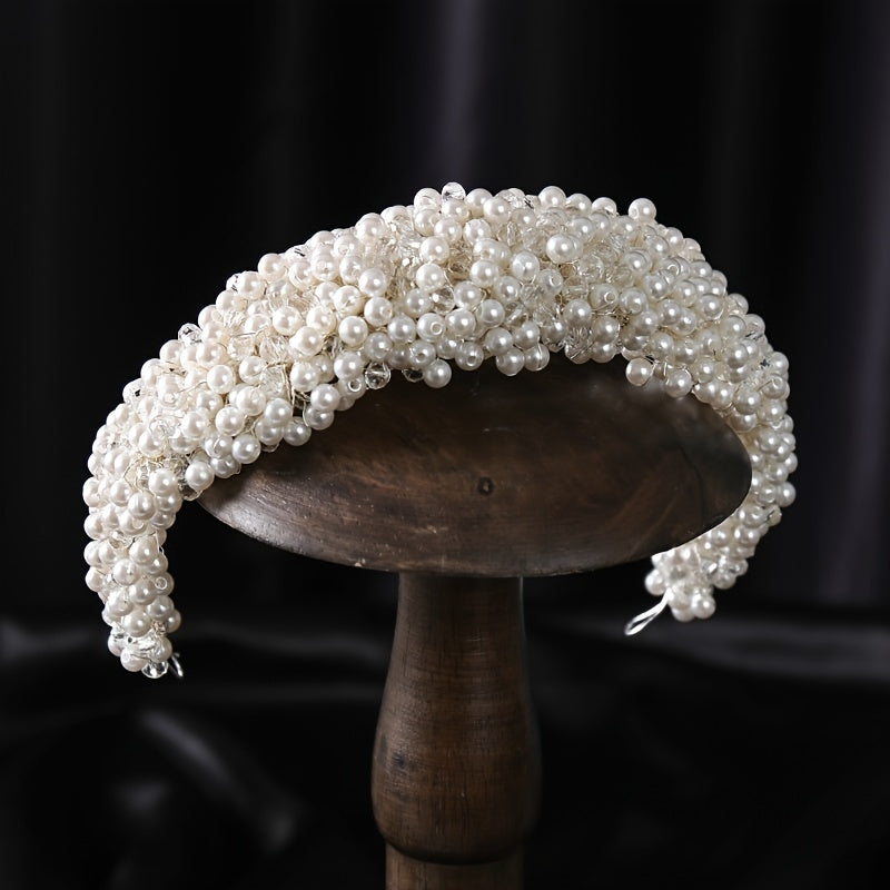 Faux Pearl Crystal Headband Tiara Hairband Bridal Wedding Hair Accessory
