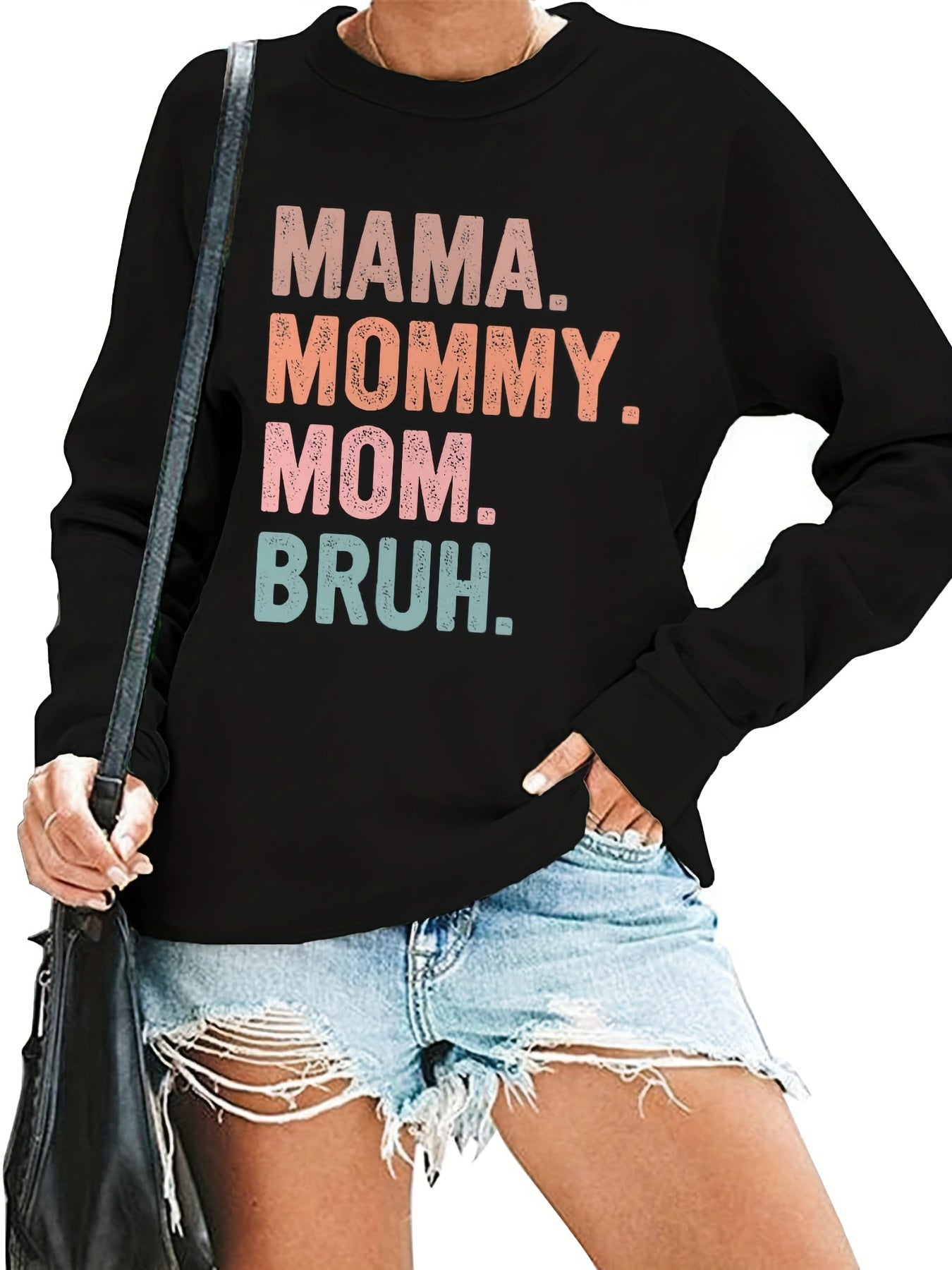 Colorful Letter Print Pullover Sweatshirt Crew Neck Fall Winter Women's Clothing