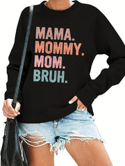 Colorful Letter Print Pullover Sweatshirt Crew Neck Fall Winter Women's Clothing