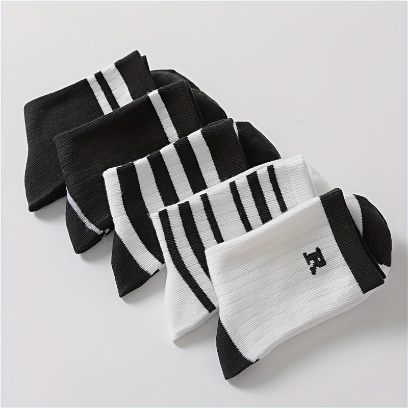 5 Pairs Striped Socks Casual Comfy All match Stockings & Hosiery