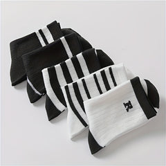 5 Pairs Striped Socks Casual Comfy All match Stockings & Hosiery