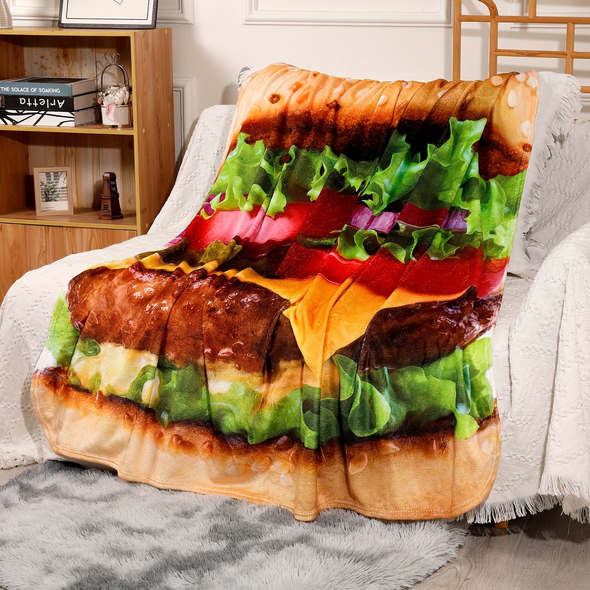 Soft Hamburger Pattern Blanket Warm Flannel Suitable All Seasons