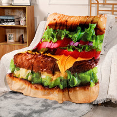 Soft Hamburger Pattern Blanket Warm Flannel Suitable All Seasons