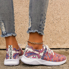 Ethnic Print Mesh Breathable Lightweight Running Shoes