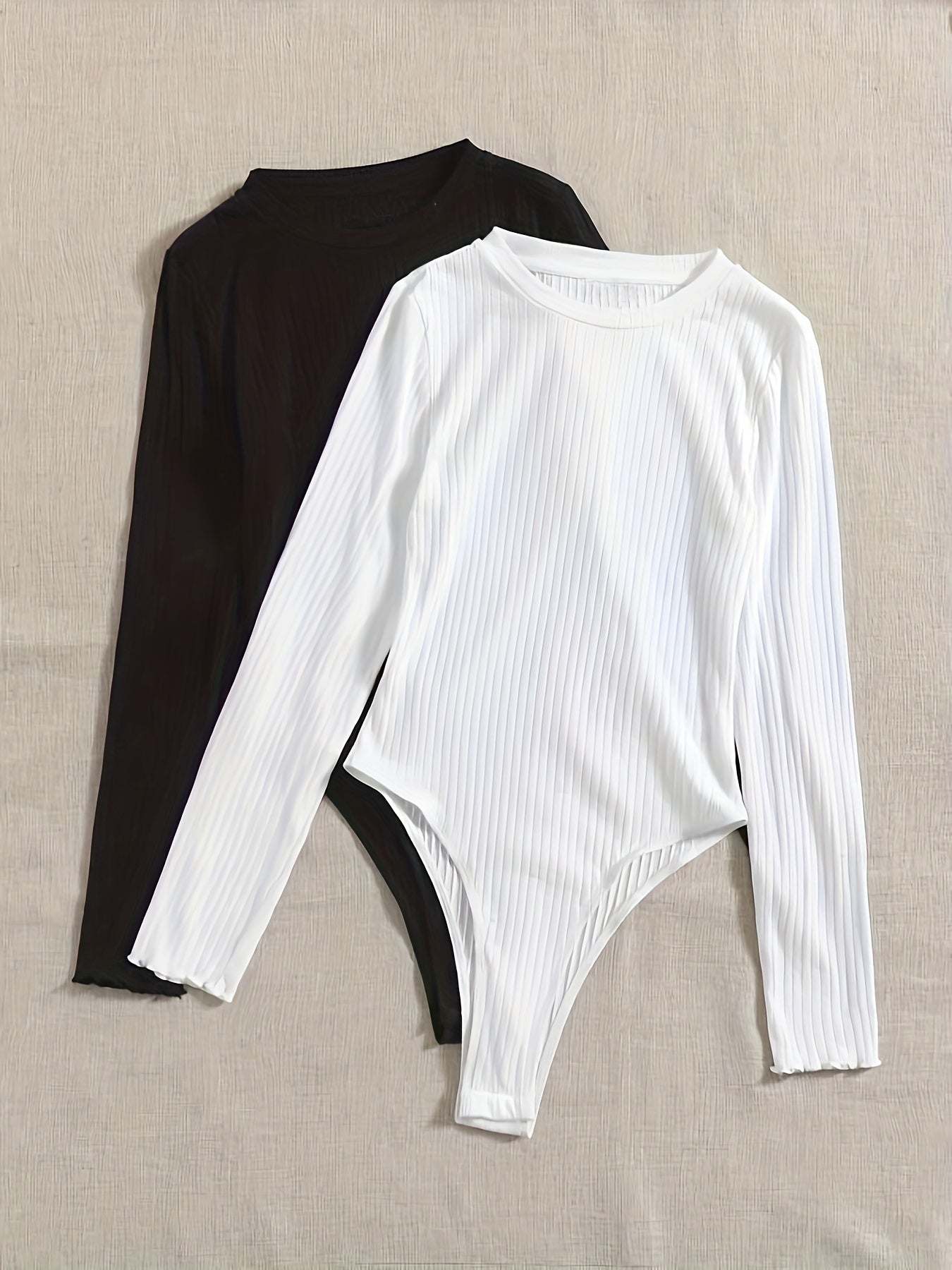 Solid Ribbed Long Sleeve Round Neck Bodysuit