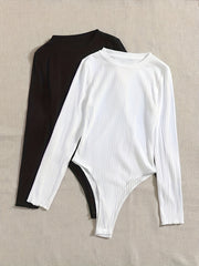 Solid Ribbed Long Sleeve Round Neck Bodysuit