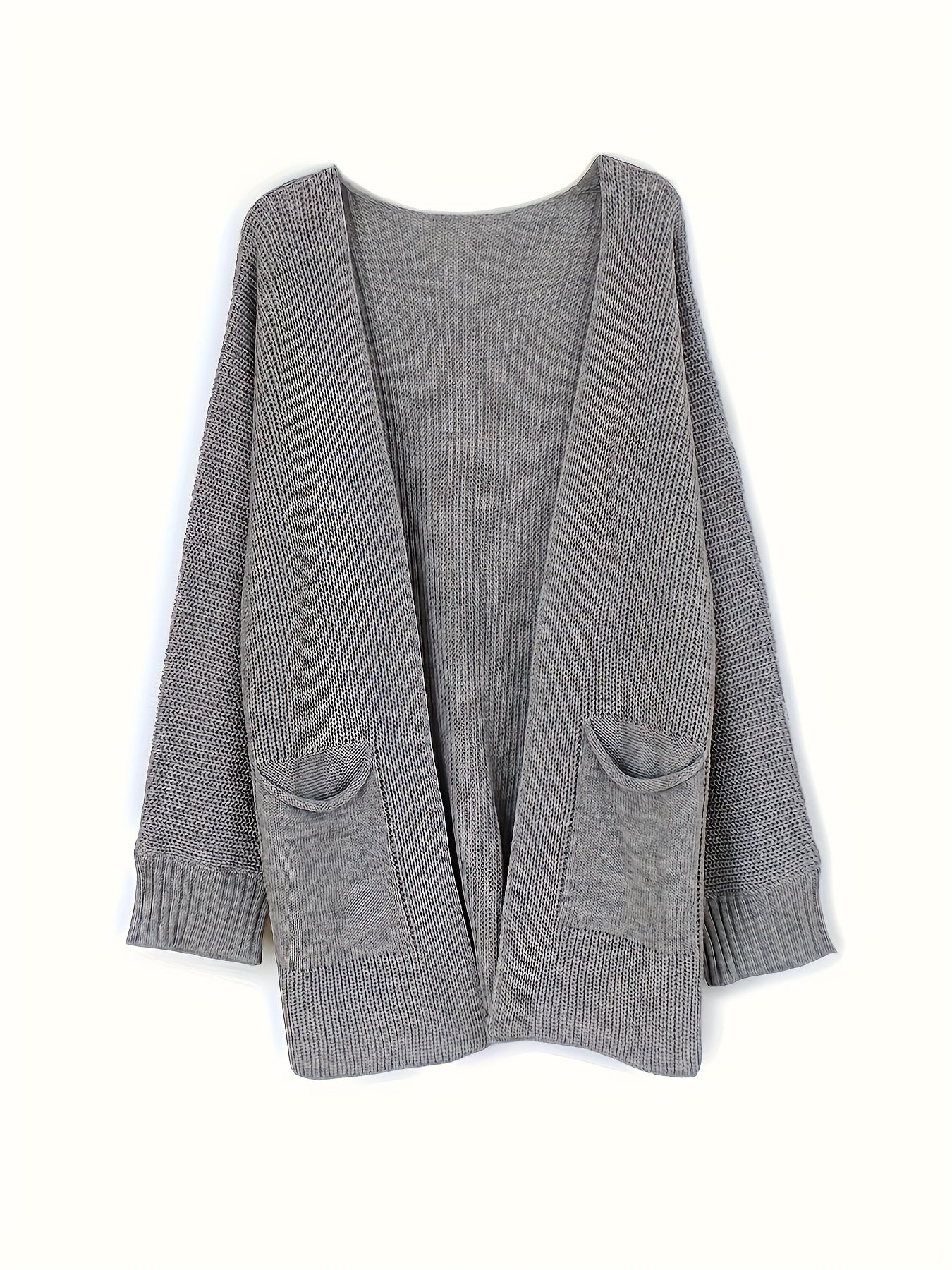 Solid Bat Sleeve Open Front Cardigan With Pockets