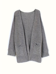 Solid Bat Sleeve Open Front Cardigan With Pockets