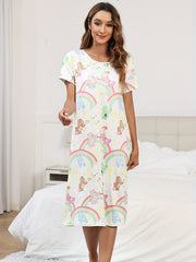 Cartoon Bear Print Lounge Dresses & Comfy Short Sleeve Home Dress