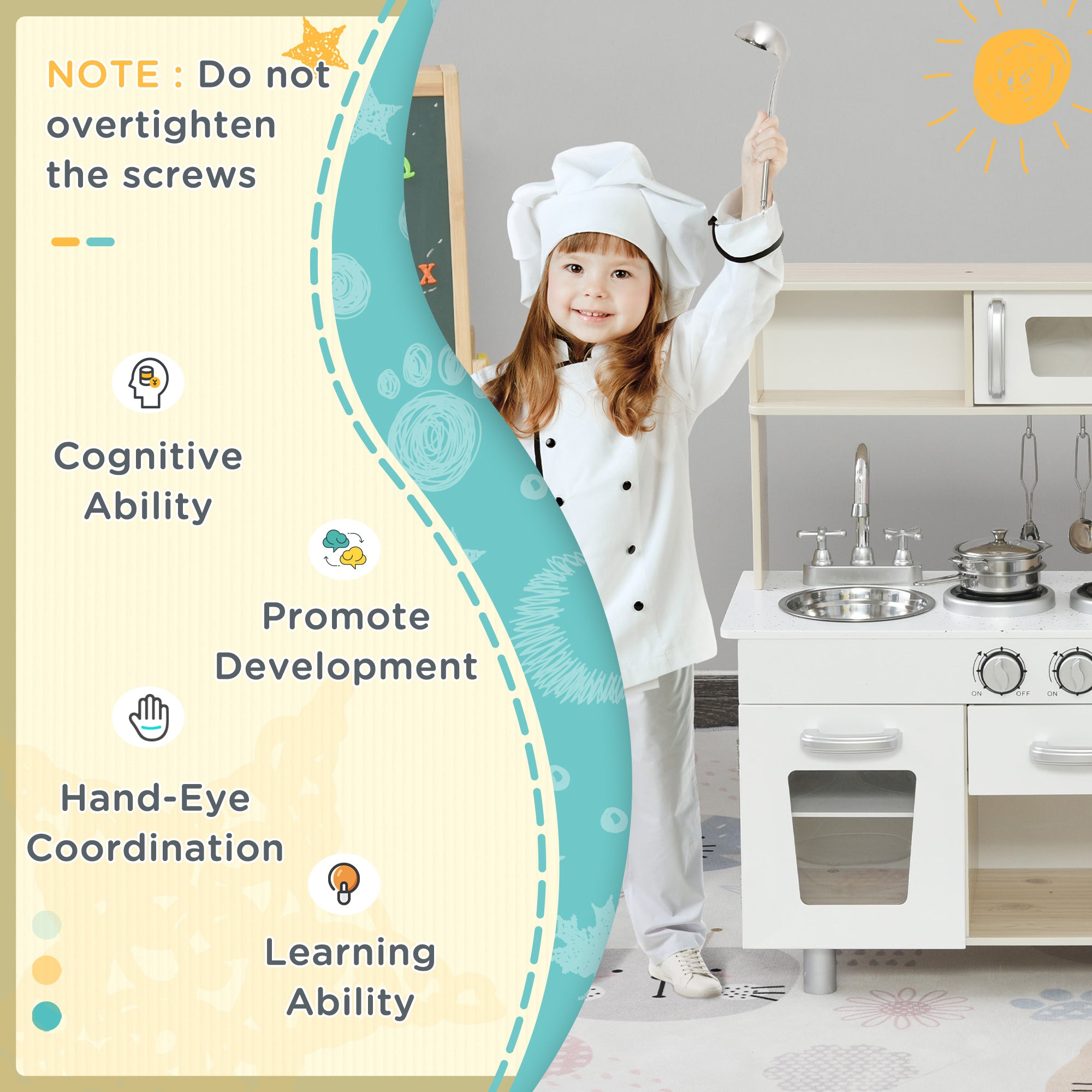 Wooden Pretend Play Toy Kitchen Cooking Set for Boys Girls