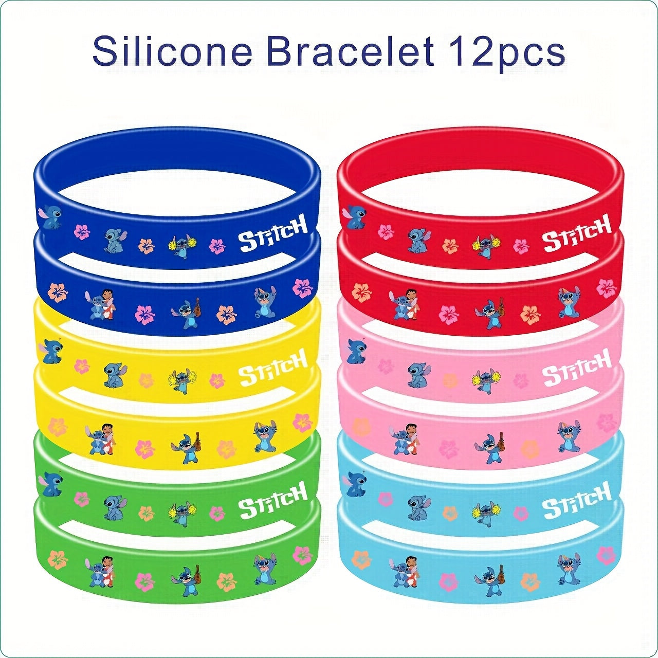 12pcs Stitch Silicone Bracelet Set - Cartoon Character Designs