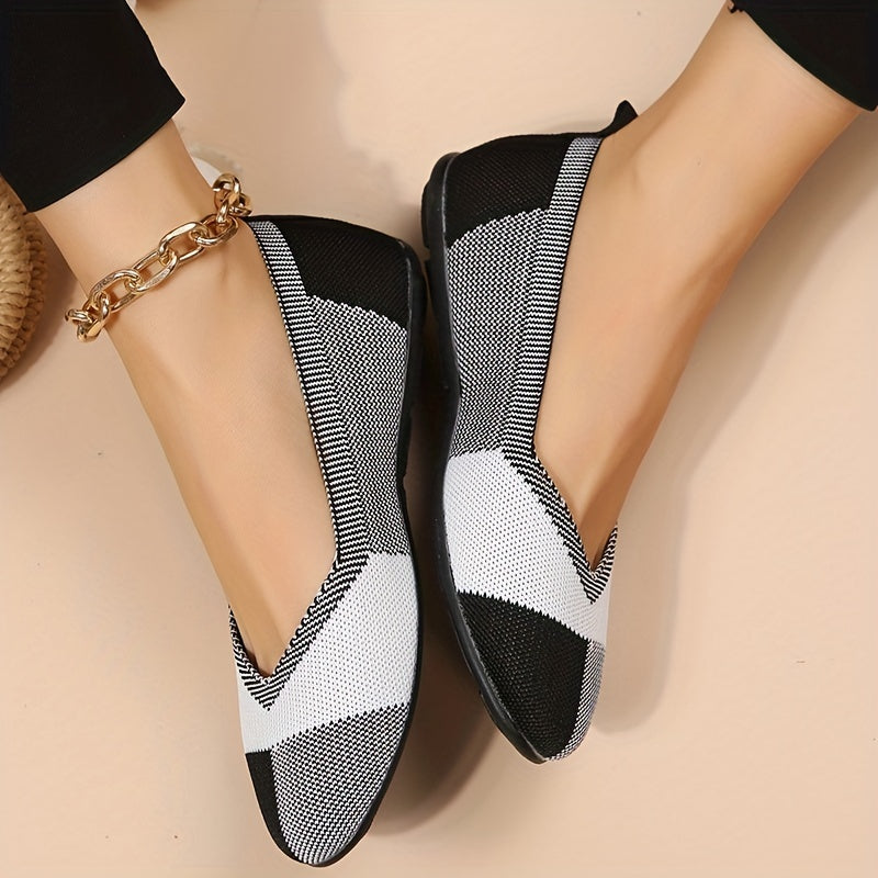 Women's Breathable Knit Flat Shoes Lightweight Slip On Shoes