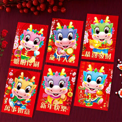 6pcs Chinese New Year Red Packets for Year Of The Dragon Celebrations