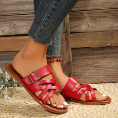Women's Cross Straps Flat Sandals Open Toe Slip On Non slip Slides Shoes