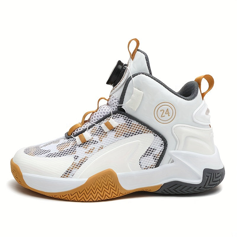 Boys Basketball Shoes Rotating Button Breathable Mesh Non Slip Sneakers