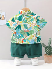 2pcs Baby Boys Leaf Print Shirt & Shorts Set