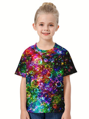 3D Colorful Bubble Graphic Short Sleeve T shirt Boys Girls Summer Top