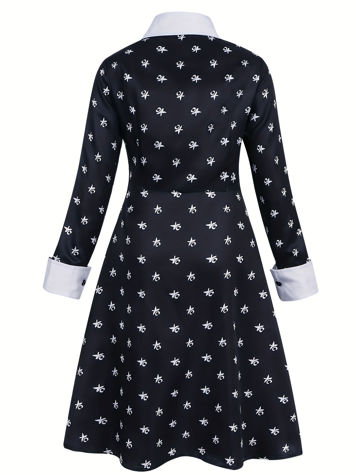 Girls Casual Floral Graphic Print Long Sleeve Button Costume Dress