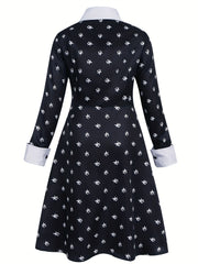 Girls Casual Floral Graphic Print Long Sleeve Button Costume Dress