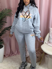 Women's Plus Heart & Brush Print Hoodie & Sweatpants Set