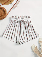 Striped Print Wide Leg Knotted Shorts for Spring & Summer
