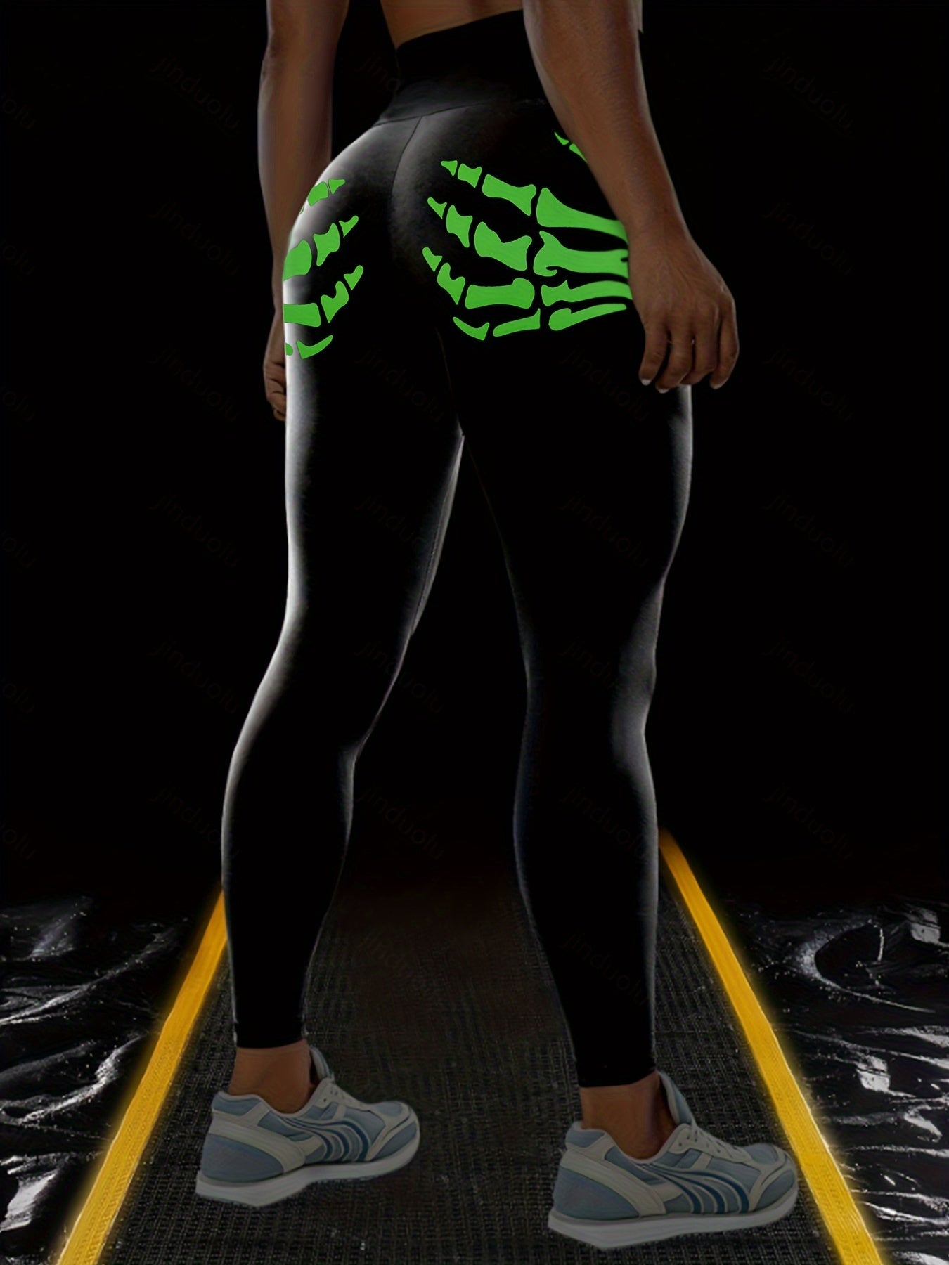 Halloween Sports Leggings Women's Plus Skeleton Hands Print