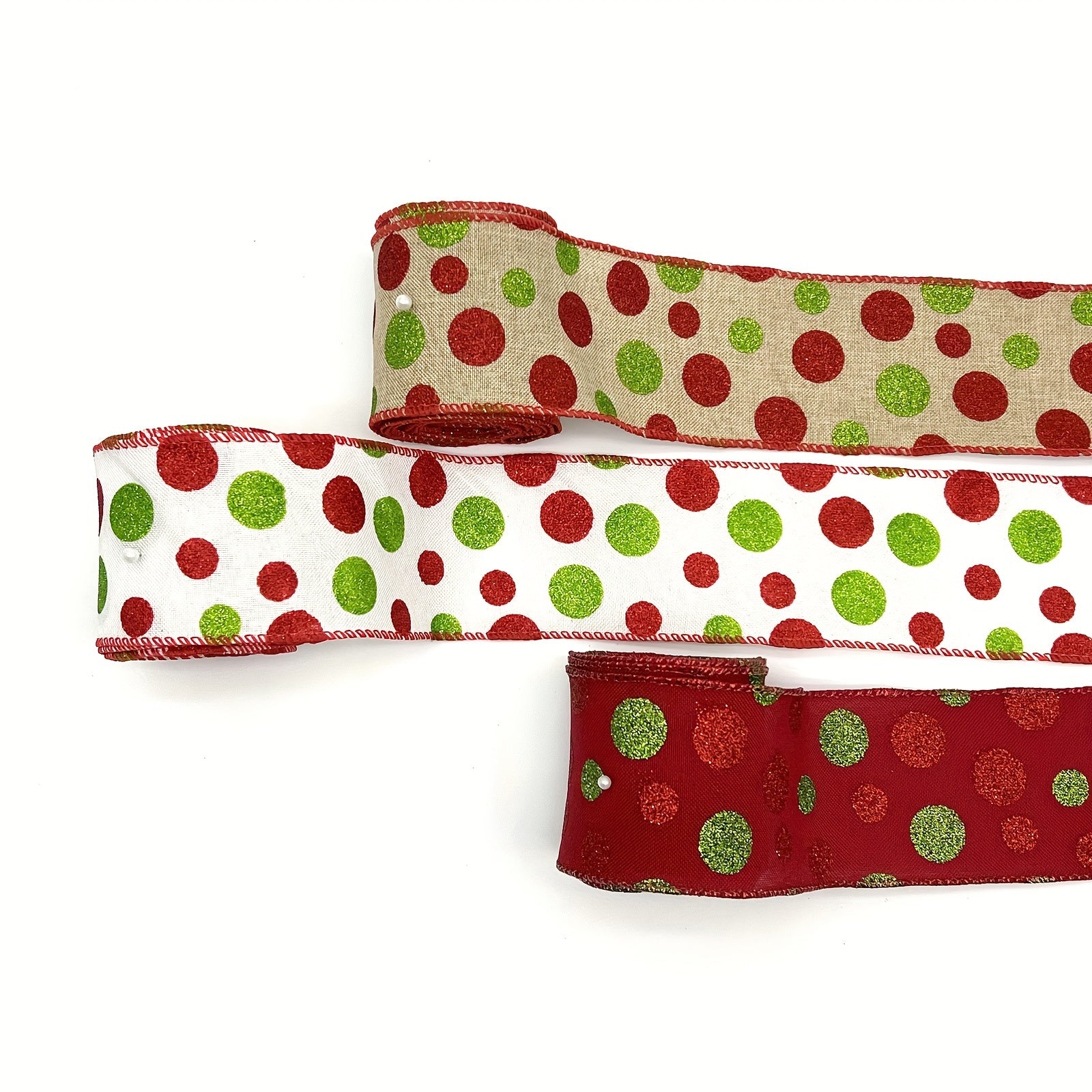 4.57m Christmas Wired Ribbon Red Green Xmas Wrapping Polka Dot Swirl