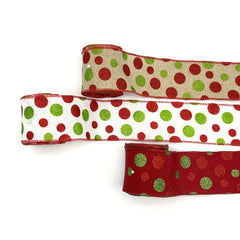 4.57m Christmas Wired Ribbon Red Green Xmas Wrapping Polka Dot Swirl