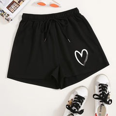 Heart Print Drawstring Shorts Y2K Sports High Waist Women's Clothing