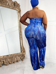 Sexy Tie Dye Tube Jumpsuit with Tie Back