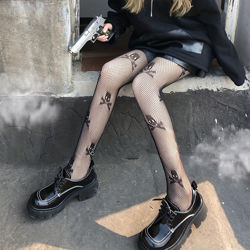 Skull Fishnet Tights High Waist Mesh Pantyhose Stockings