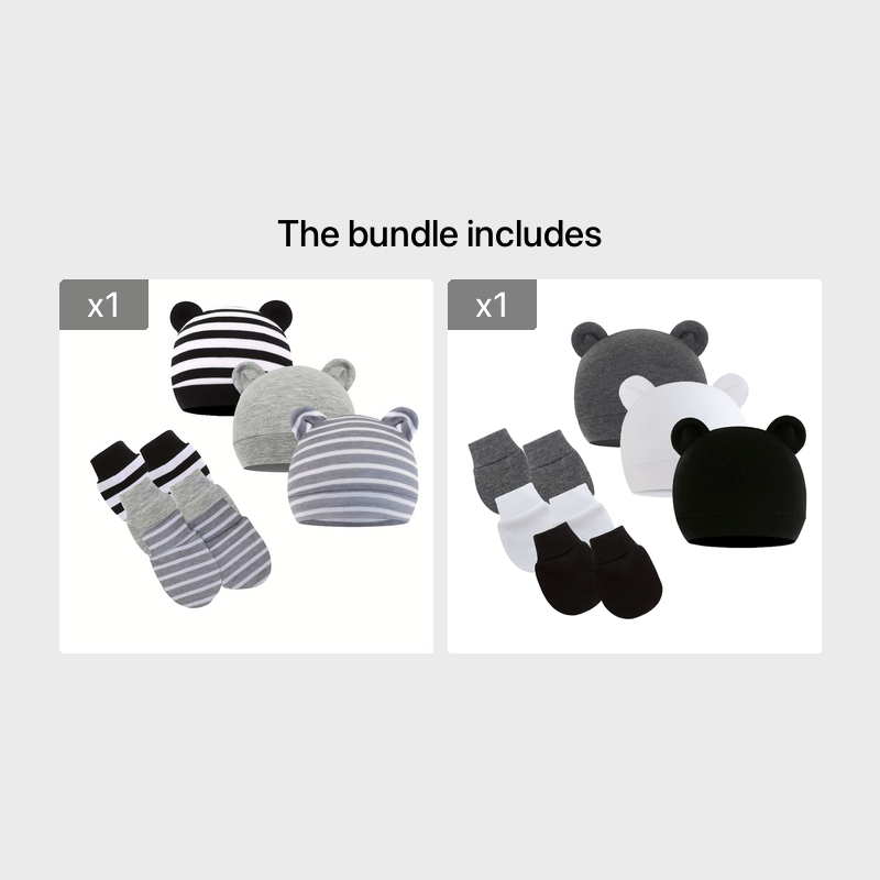 Newborn Infant Hospital Hat Mittens Set Cotton Beanie Bear Ears Cap And Gloves