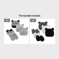 Newborn Infant Hospital Hat Mittens Set Cotton Beanie Bear Ears Cap And Gloves