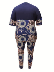Colorblock Baroque Print Top & Pants Set